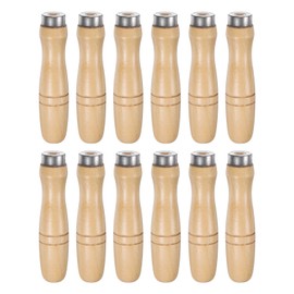 QUARKZMAN Pack of 12 File Handles, Wooden Handle, 120 mm, Length 6.8 mm, Round Hole, Ergonomic Handles with Metal Collar for 10 Inch Metal Files