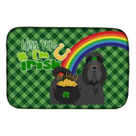 Caroline's Treasures WDK4905DDM Black Shih Tzu St. Patrick's Day Dish Drying Mat Absorbent Dish Drying Mat Pad for Kitchen Counter Dish Drainer Mat for Countertop, 14 x 21", Multicolor