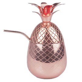 MUGLIO Copper Stainless Steel Pineapple Cup With Lid and Straw 23oz Metal Cup Pineapple Cocktail Mug Creative Gifts for Party