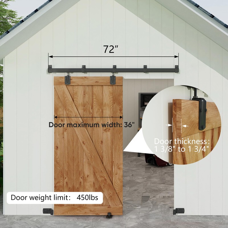 JUBEST 6FT Box Rail Exterior Barn Door Hardware Kit, Black