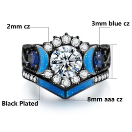 ringheart Couple Rings Black Matching Ring 1.5ct CZ Women Wedding Ring Sets for Him and Her Ring Sets Moon Ring