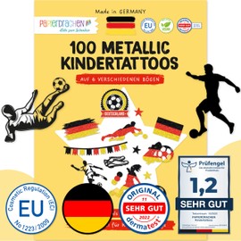 Papierdrachen 100 Metallic Tattoos for Children - Skin-friendly Children's Tattoos Football Germany - Glitter Tattoo - Birthday Gift Bag - For Boys and Girls - Made in Germany