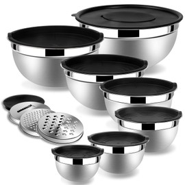Lazycorner Stainless Steel Mixing Bowls with Airtight Lids Set of 7 Stainless Steel Bowls Set with 3 Grater Attachments Great for Serving & Baking
