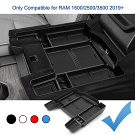 Coleya 2019-2023 2024 Ram 1500 Center Console Organizer, for Dodge Ram 1500 2500 3500 Console Tray, RAM 1500 Accessories 2022 2023 Ram 1500 2500 3500 Insert Armrest Organizer (Black Mats)