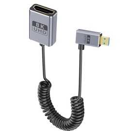 Kework 2.3ft Micro HDMI 2.1 to HDMI 2.1 Coiled Cable, OD 2.5mm Ultra-Thin HDMI 8K@60Hz Cable, 48Gbps Micro HDMI Right Angle Male to HDMI Straight Female Coaxial Cord for Camera, Camcorder,Tablet