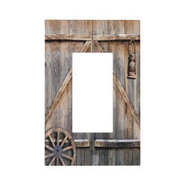 1 Gang Single GFCI/Decorator Rocker Outlet Light Switch Wall Plate Cover Retro Rustic Barn Door Wooden Vintage Farmhouse Wooden Country Garage Cabin Decorative One Device Electrical Faceplate Dimmer