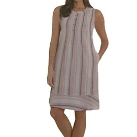 Briggs Women's Linen Blend Dress (Tan/Pink, Medium)
