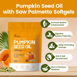 Pumpkin Seed Oil with Saw Palmetto Capsules | Cold Pressed, Pure Virgin Oil, Essential Fatty Acids & Phytosterols 300 SoftgelsSupports Hair, Urinary, Bladder & Prostate Health, Non-GMO