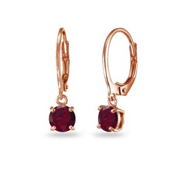 Rose Gold Flashed Sterling Silver Created Ruby 6mm Round Leverback Dangle Earrings for Women
