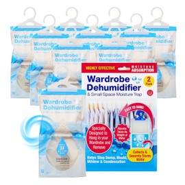 Wardrobe Dehumidifier Hanging Bags Bulk Buy - Pack of 10 Effective Moisture Absorber Helps Stop Damp, Mould, Mildew & Condensation. Perfect for Bedroom Wardrobes, Caravans, Storage Areas.