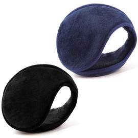 YQXCC Earmuffs for Men and Women, Classic Fleece Unisex Winter Ear Muffs, Black + Blue