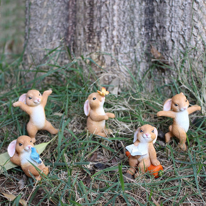 5pcs Bunny Figurines Cute Style Resin Material Decorative DIY Micro