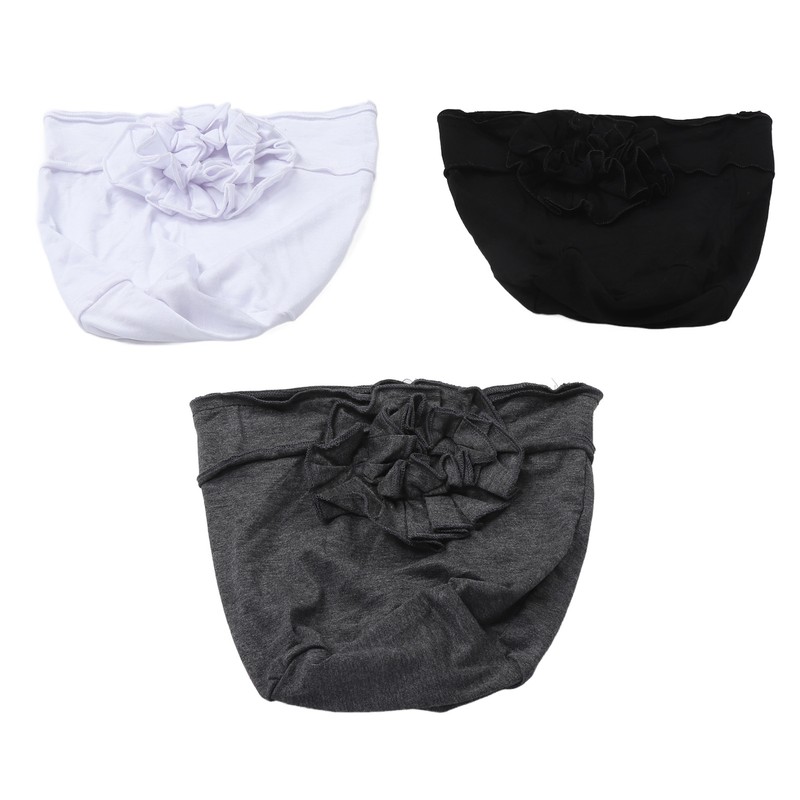 Women Turban Flower Cap Balck White and Gray Pure Color