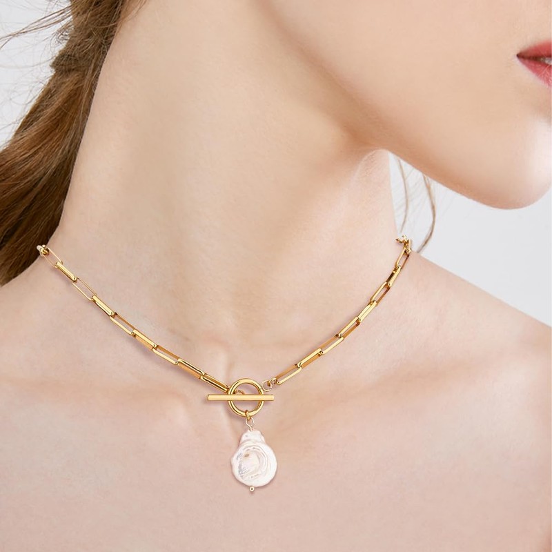 UNICRAFTALE 2 Pcs 2 Colors Pearl Beaded Pendant Necklace 44.7cm