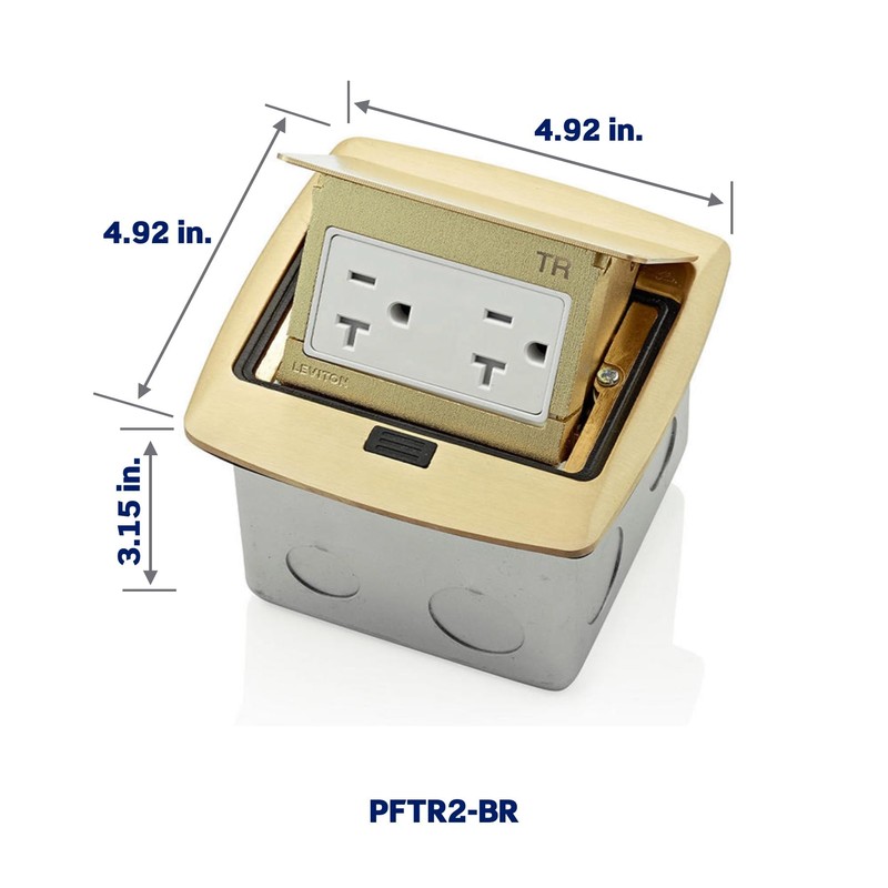 Leviton Pop-Up Floor Box with 20 Amp, Tamper-Resistant Outlet, Brass,