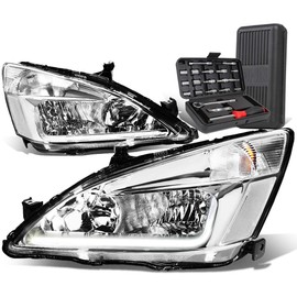 Auto Dynasty LED DRL Chrome Housing Amber Corner Headlight Lamps+Tool Kit Compatible with Honda Accord 03-07