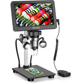 Dcorn 7'' Digital Microscope 1200X, 12MP 1080P Photo/Video Microscope for Adults Soldering Coins,Metal Stand,Wired Remote,10 LED Fill Lights,PC View,Windows/Mac - Black