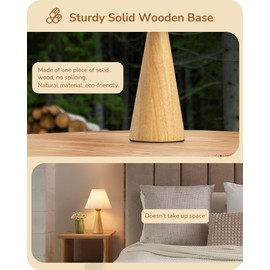 EDISHINE 13.58" Small Table Lamp, Wooden Base Nightstand Lamp, White Pleated Lampshade, Space-Saving Modern Bedside Lamp for Nursery Kids Room Bedroom Living Room, E26, ON-Off Button, Burlywood Base