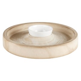 Santa Barbara Design Studio Chip Holder with Dip Bowl Chip/Dip Serving Set, 12" Diameter, Natural Wood + Ceramic