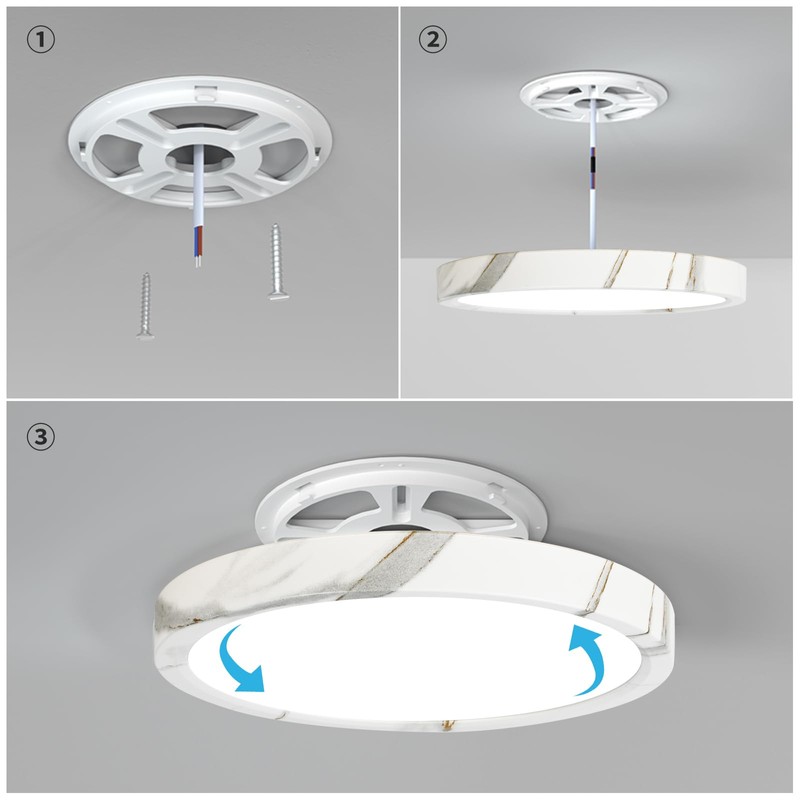LVL LED Ceiling Light 18W, Round Flush Mount with Marble