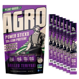 AGRO POWER Vegan Jerky Sticks – Grilled Teriyaki Flavor – 7-Stick Bag of Plant-Based Jerky with 10g Protein – Non-GMO, Low Sodium, High Protein Vegan Snack – Vegetarian Meat Alternative
