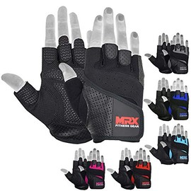 MRX Weight Lifting Gloves Pro Series Gym Fitness Workout Bodybuilding Leather Glove Men/Women Black (Large)