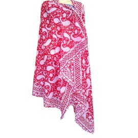 Rastogi Handicrafts - Traje de baño de pareo 100% algodón con estampado de bloques para mujer (73 x 44 pulgadas), Rojo 1, 73 x 44 inch (approx)