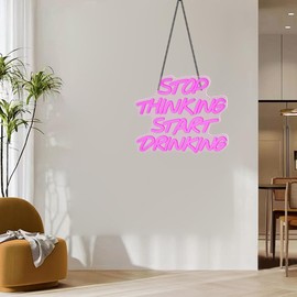 Stop Thinking Start Drinking Led Neon Light Signs For Wall Decor, Premium Acrylic LED Neon Light Hang With Metal Chain, USB Powered Beer Bar, Pub Store,Restaurant , Garage Bar, Shop Pub, Bistro, Party, Man Cave, Convenience Stores,USB Operated,Dimmable S