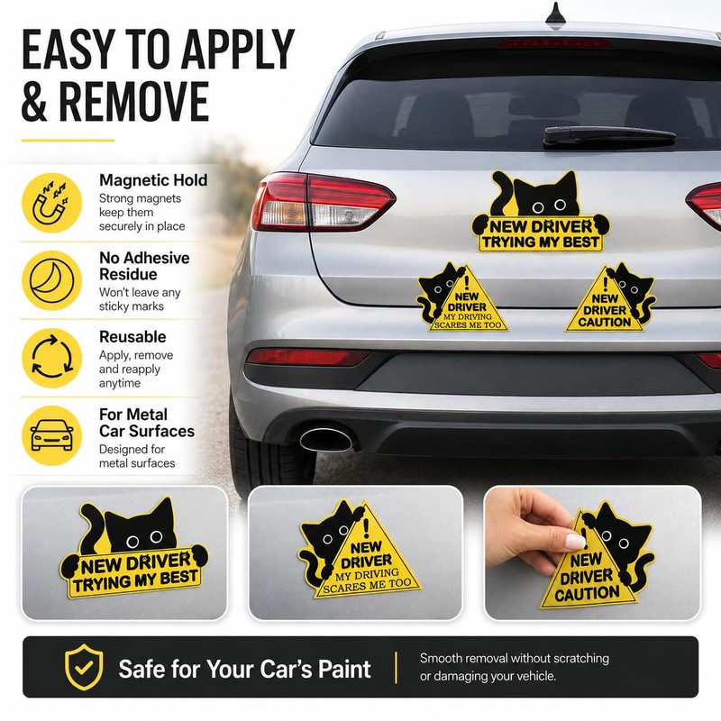 3PCS Cat Student Driver Magnet, Please Be Patient Car Signs