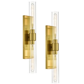Brushed Gold Wall Sconces Set of 2, HWH 2 Light Vanity Light Bar, 24-Inch Bathroom Vanity Lights Over Mirror Wall Mounted Vertical and Horizontal, 5HY104B-2W-2PK BG