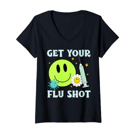 Womens Get Your Flu Shot Retro Syringe Medical Nursing flu Season V-Neck T-Shirt