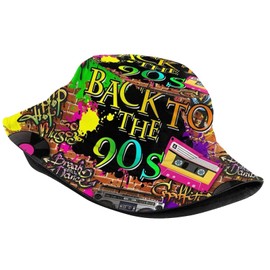 90s Music Retro 90'S 1990s Fashion Bucket Hat for Women Men Summer Outdoor Lightweight Fishing Hats Beach Sun Uv Protection Packable Fisherman Cap for Travel Golf Hiking