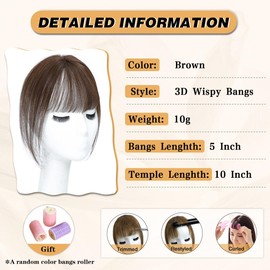NAYOO Bangs Hair Clip -Brown Fake Bangs Clip in Bangs Human Hair 360° Cover Wipsy Bangs for Women, 2 Secure Clips in Full Fringe Hair Toppers for Women