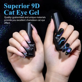 MIZHSE 9D Cat Eye Gel Nail Polish, Dual Colors Blue & Purple Magnetic Gel Polish with Magnet Stick, Magic Chameleon Galaxy Effect Holographic Glitter Silky Cat Eye Nail Polish Soak Off Nail Art Salon