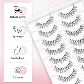 EXTENIFY Wispy Eyelashes False Eyelashes 3D Fluffy Invisible Band Spiky Lashes Strip Faux Mink Lashes Lightweight 5 Pairs Multipack (10Pairs-Wispy)