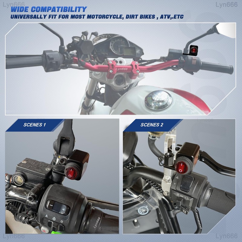 Motorcycle Mirror Mount Switches ON-Off ATV Light Switch with Red