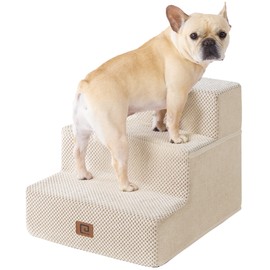 EHEYCIGA Dog Stairs for Small Dogs 13.5" H, 3-Step Dog Steps for Couch Sofa and Chair, Pet Steps for Small Dogs and Cats, Non-Slip Balanced Dog Indoor Ramp, Beige