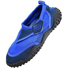 Nalu Hook and Loop Aqua Surf / Beach / Wetsuit Shoes (UK 11 / EU 45, Blue with Navy Trim)