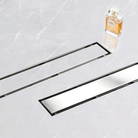 Elefloom Linear Shower Drain, 28 inch Drain with Tile Insert 2-in-1 Panel, Brushed 304 Stainless Steel Shower Floor Drain, Linear Drain with Hair Strainer and Adjustable Feet