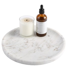 Natural Round Marble Tray - Luxury Decorative Serving Tray for Coffee Table, Bathroom Vanity, Dresser & Kitchen Countertop - Stone Organizer for Jewelry, Perfume, Candle, Home Decor(Volakas)