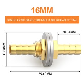 GASHER 10 Stück Messing Schlauch Barb Thru-Bulk Bulk Fitting 16mm" zu 16mm" Barb Schlauch, gerade Hex Union Fitting mit 20Stücke Schlauchschelle