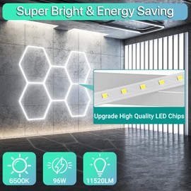 Litezone Hexagon Garage Lights 96W 11520LM, 6500K Ultra-Bright Hexagon LED Lights for Garage, 3 Grid Systems Honeycomb Hexagon Ceiling Light for Garage, Basement, Car Detailing, Gaming Room