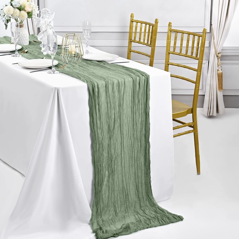 Pack of 2 Sage Green Cheesecloth Table Runner, Rustic Gauze