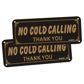 2pcs No Cold Calling Sign Door Sign for Home Door Hause Office, Black & Gold Aluminium Metal Sign, Size: 20 x 8cm