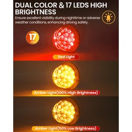 ASNOO 1PCS 17 LED Watermelon Truck Light – Dual-Color, 10 Options, IP68 Waterproof, Stainless Steel Frame, Multi-Function Light for Turn Signal/Brake/Marker/Underglow – Fits Most Semi Trucks
