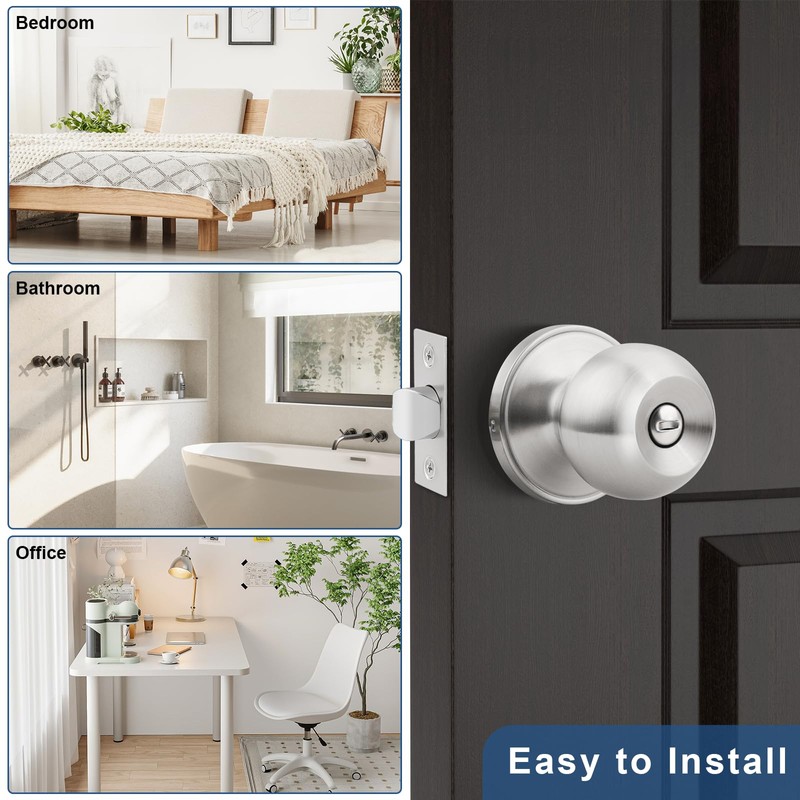 Knobonly 10 Pack Privacy Door Knobs Satin Nickel, Keyless Door