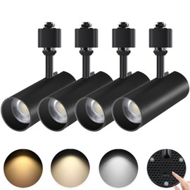 AIBISOD 20W LED Track Lighting Heads, Dimmable H Track Lighting Heads 3000K 4000K 6000K Adjustable, H Track Lighting Replacement Heads Black Fixtures for Accent Task Art CRI90+, Pack of 4