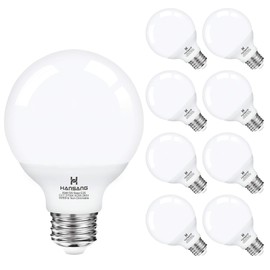 G25 Vanity Light Bulb 2700K Warm White 8 Pack,Hansang LED Globe Light Bulbs for Bathroom Vanity Mirror,E26 Medium Screw Base,5W 60W Incandescent Equivalent,500 Lumen,Non-dimmable