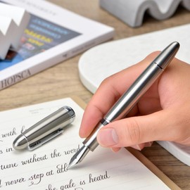 Asvine J16 Solid Titanium Fountain Pen Jowo Fine Nib Piston Fill Ink Window Design with Wrench and Pen Box