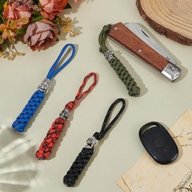 UNICRAFTALE 4pcs 14cm Paracord Knife Lanyard with 4 Style Skull Beads Braid Paracord Keychain for Pocket Knife EDC Tools Tactical Lanyards for Outdoor Camping Emergency